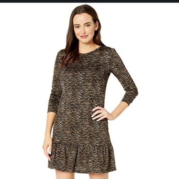 NEW MICHAEL Michael Kors Flounce Tiger Metallic Dress Animal Print Designer - Picture 1 of 13